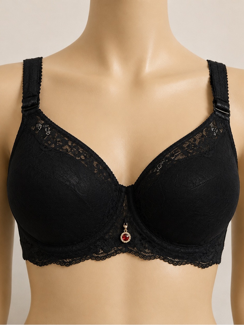 Womens Black Lace Bra Full Coverage Adjustable Straps Padded Comfort Bra Size 50